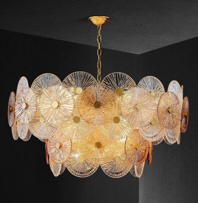 Light Luxury Art Design Creative Round Multi-tiered Glass Chandelier for Living Room/Bedroom