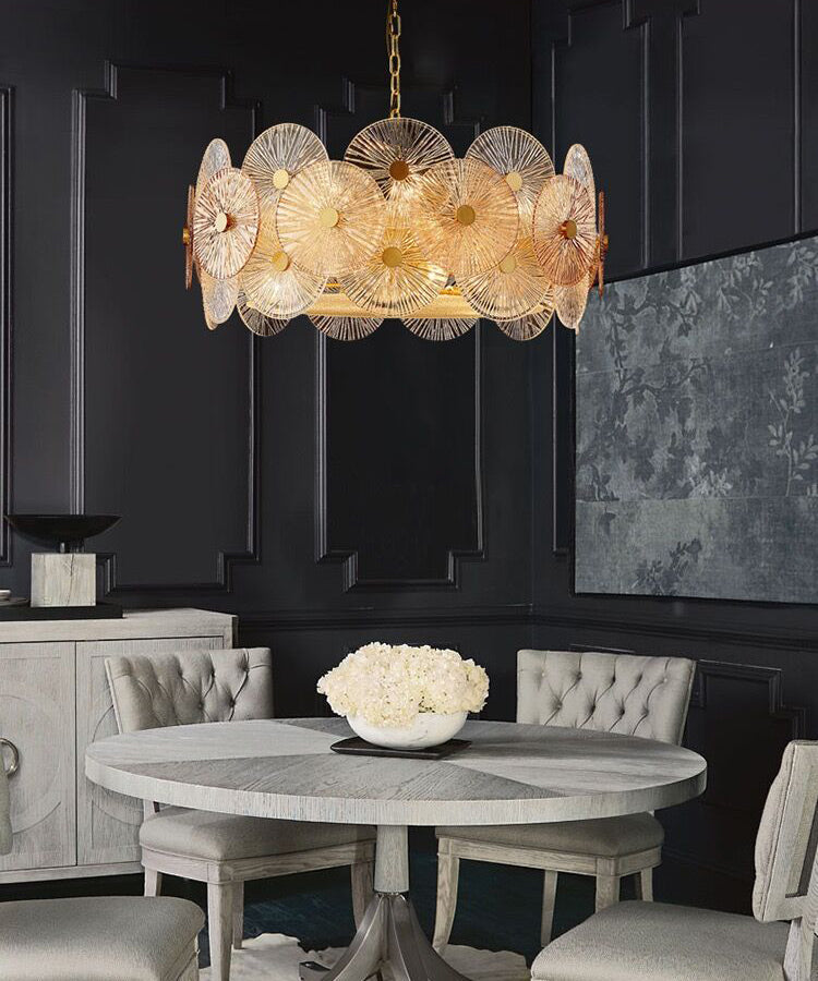 Light Luxury Art Design Creative Round Multi-tiered Glass Chandelier for Living Room/Bedroom