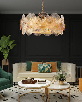 Light Luxury Art Design Creative Round Multi-tiered Glass Chandelier for Living Room/Bedroom