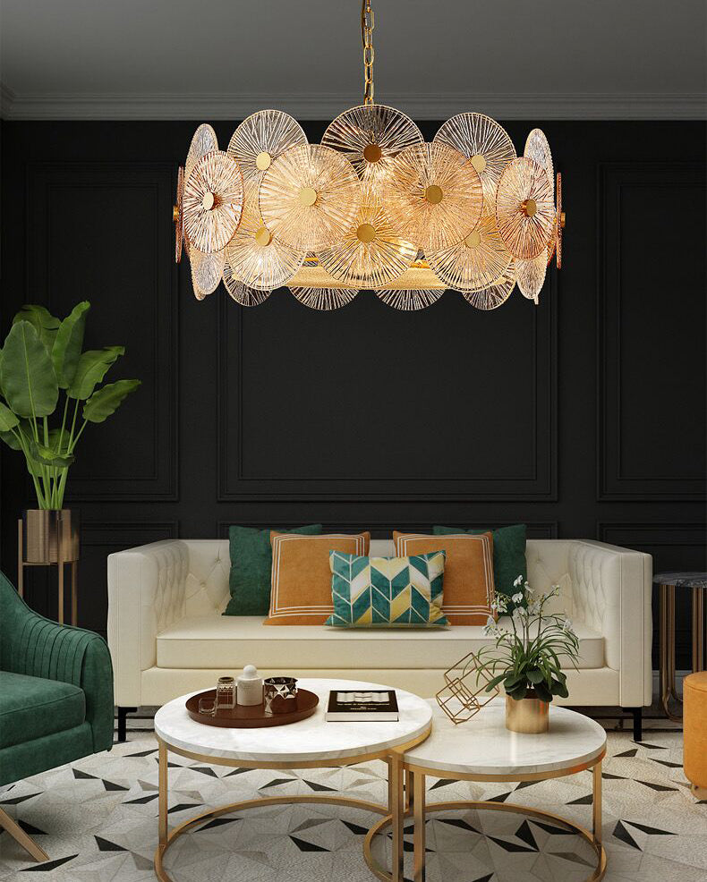 Light Luxury Art Design Creative Round Multi-tiered Glass Chandelier for Living Room/Bedroom