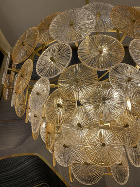 Light Luxury Art Design Creative Round Multi-tiered Glass Chandelier for Living Room/Bedroom