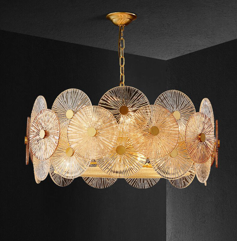 Light Luxury Art Design Creative Round Multi-tiered Glass Chandelier for Living Room/Bedroom