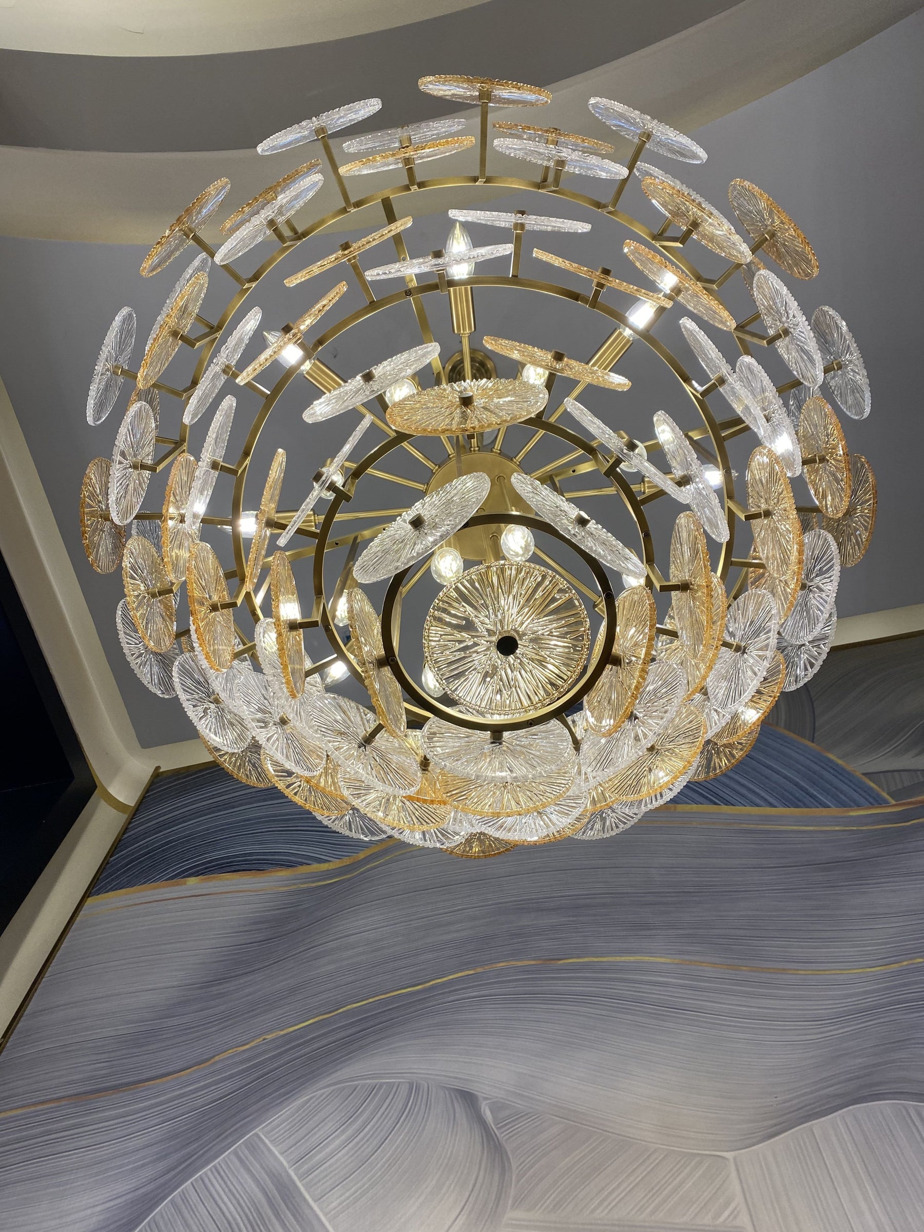 Light Luxury Art Design Creative Round Multi-tiered Glass Chandelier for Living Room/Bedroom