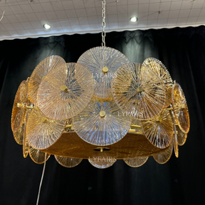 Light Luxury Art Design Creative Round Multi-tiered Glass Chandelier for Living Room/Bedroom