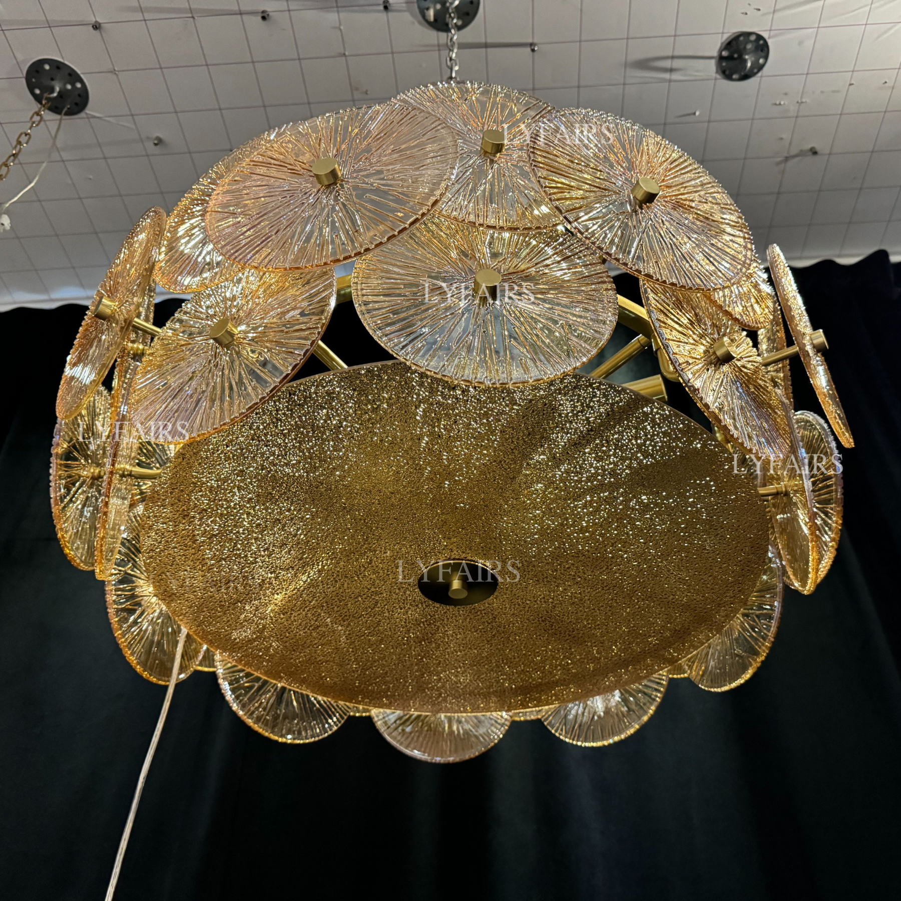 Light Luxury Art Design Creative Round Multi-tiered Glass Chandelier for Living Room/Bedroom