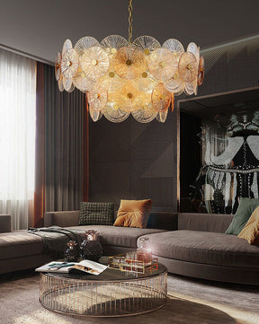 Light Luxury Art Design Creative Round Multi-tiered Glass Chandelier for Living Room/Bedroom