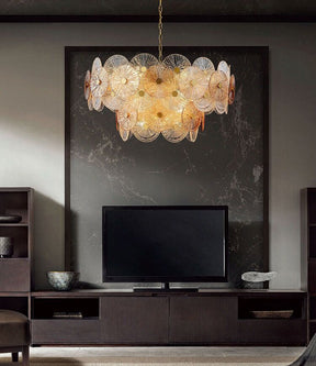 Light Luxury Art Design Creative Round Multi-tiered Glass Chandelier for Living Room/Bedroom