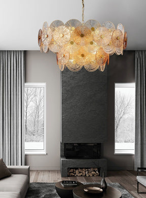 Light Luxury Art Design Creative Round Multi-tiered Glass Chandelier for Living Room/Bedroom