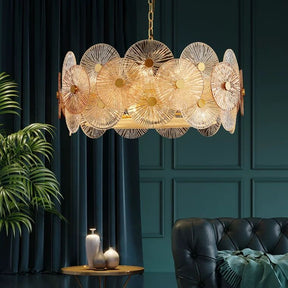 Light Luxury Art Design Creative Round Multi-tiered Glass Chandelier for Living Room/Bedroom