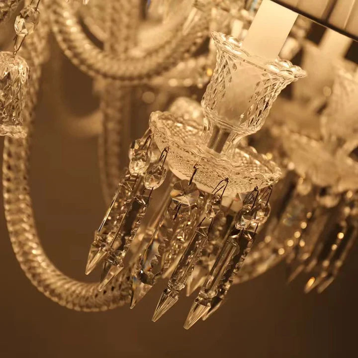 Light Luxury Classic Short Version Tiered Candle Light Crystal Chandelier for High-ceiling Rooms/Living Room