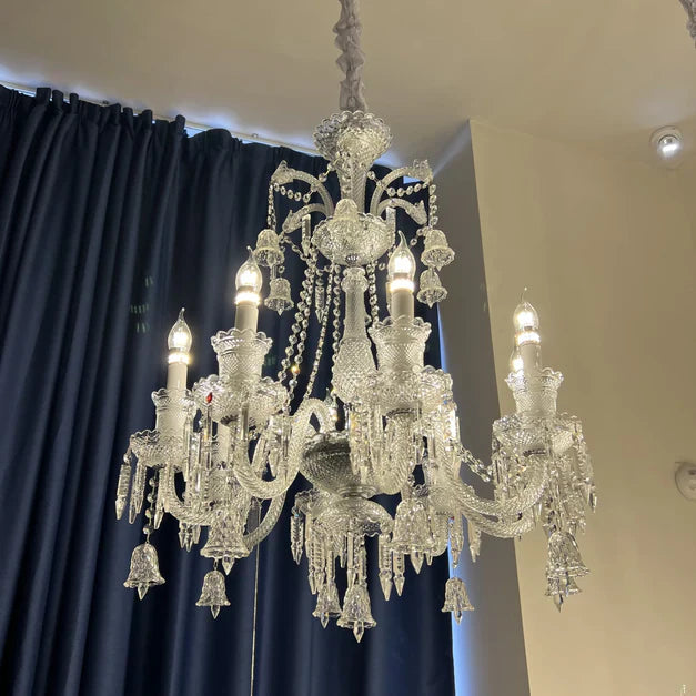 Light Luxury Classic Short Version Tiered Candle Light Crystal Chandelier for High-ceiling Rooms/Living Room