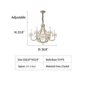 D26.8"*H22.0" chandelier,chandeliers,candle,silver,iron,crystal,raindrop,living room,dining room