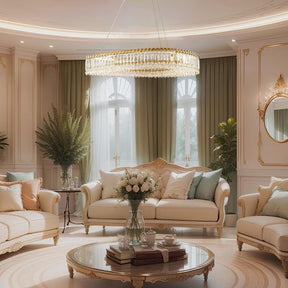 Lohan 31.5" Modern LED Crystal Chandelier: Dazzling, Adjustable, Gold-Finished, for Dining & Living Spaces