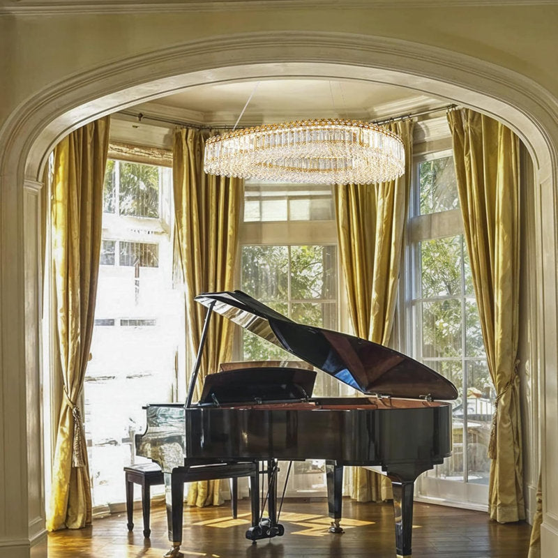 Lohan 31.5" Modern LED Crystal Chandelier: Dazzling, Adjustable, Gold-Finished, for Dining & Living Spaces