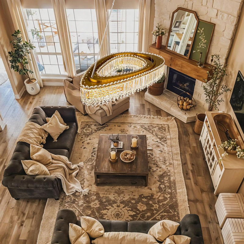 Lohan 31.5" Modern LED Crystal Chandelier: Dazzling, Adjustable, Gold-Finished, for Dining & Living Spaces