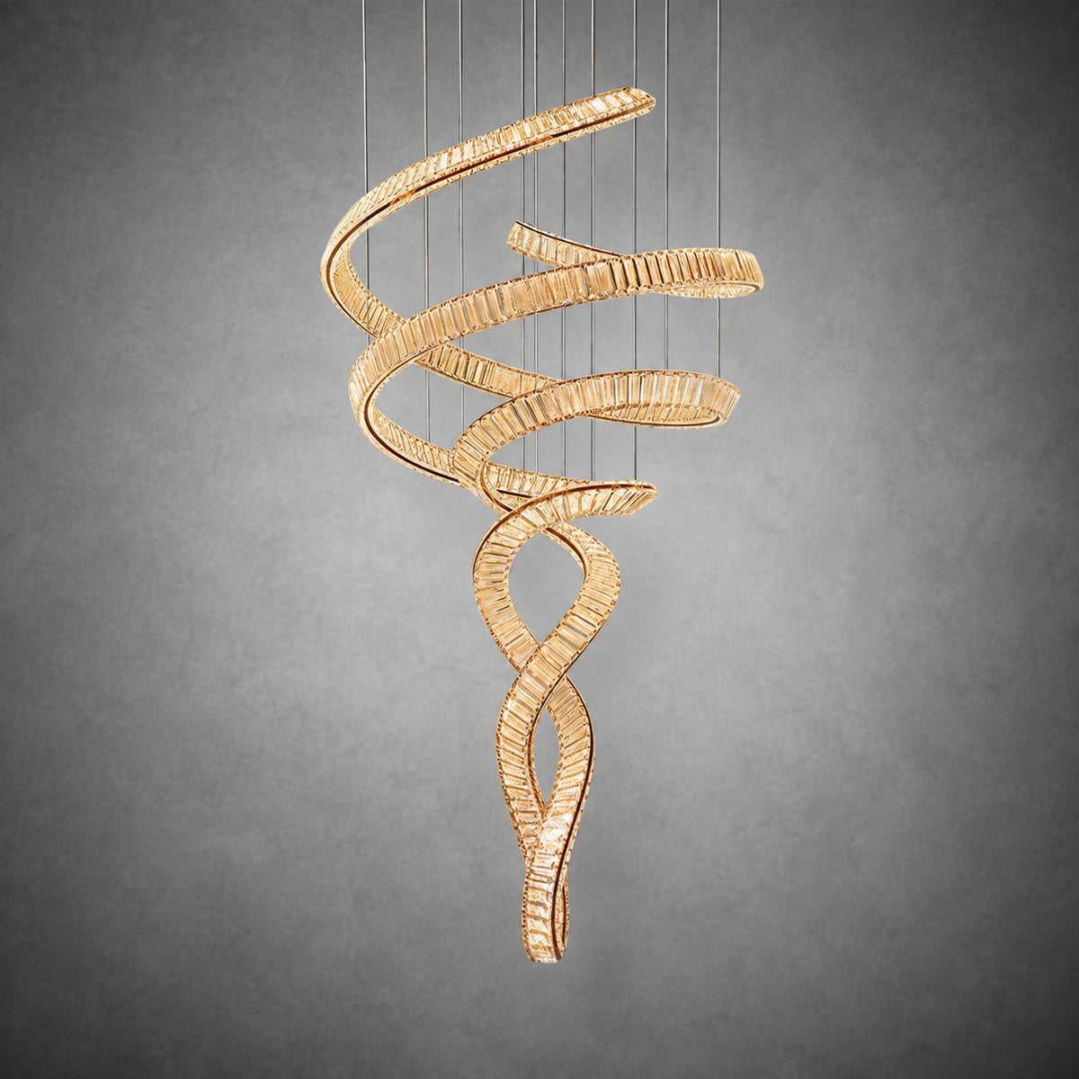 Long Spiral Crystal Ribbon Chandelier