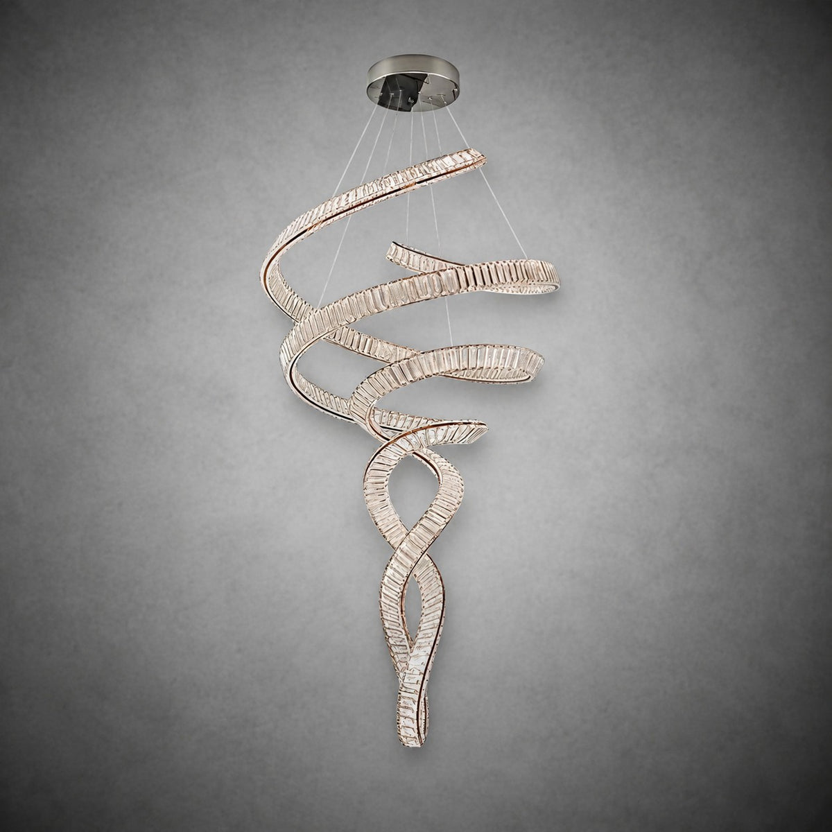 Long Spiral Crystal Chandelier with Stainless Steel Frame