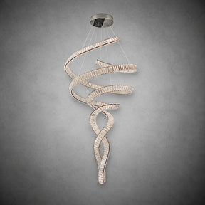 Long Spiral Crystal Chandelier with Stainless Steel Frame