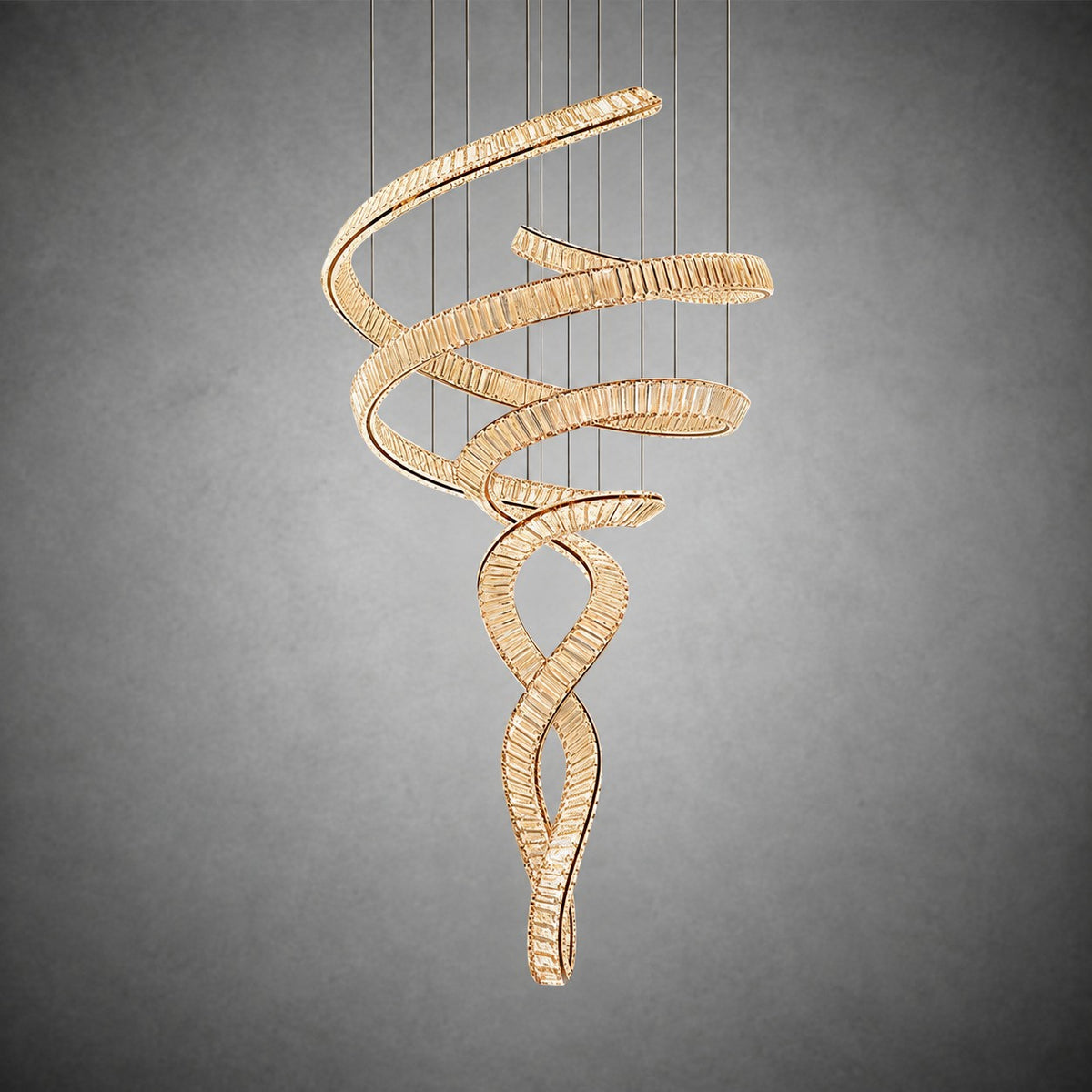 Long Spiral Crystal Chandelier with Stainless Steel Frame