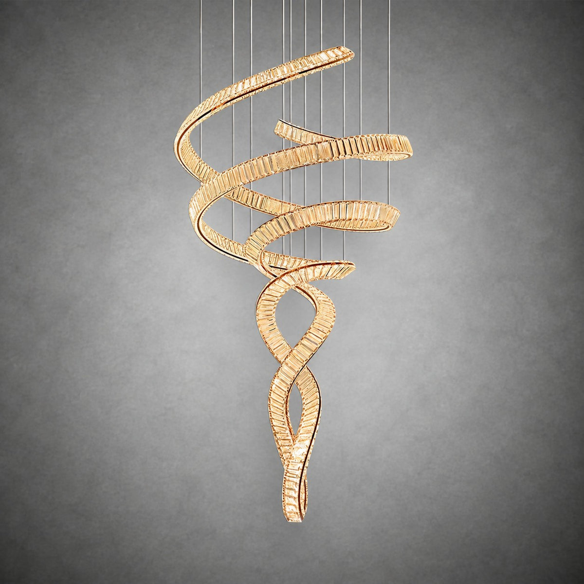 Long Spiral Crystal Chandelier with Stainless Steel Frame