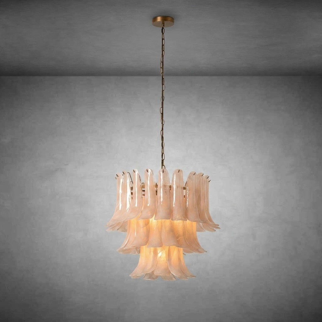Lonso Taupe Mid-Century Brass & Glass Chandelier – Vintage Glam