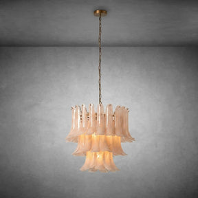 Lonso Taupe Mid-Century Brass & Glass Chandelier – Vintage Glam
