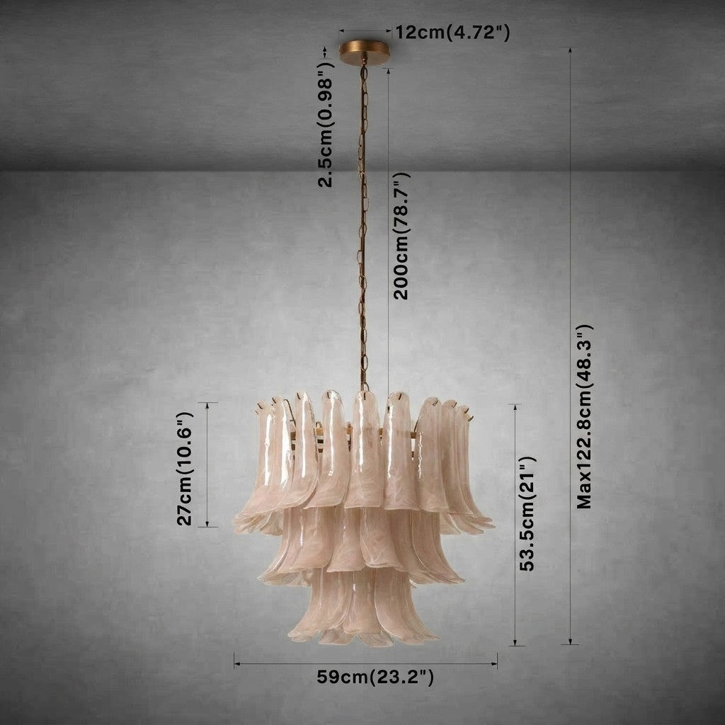 Lonso Taupe Mid-Century Brass & Glass Chandelier – Vintage Glam