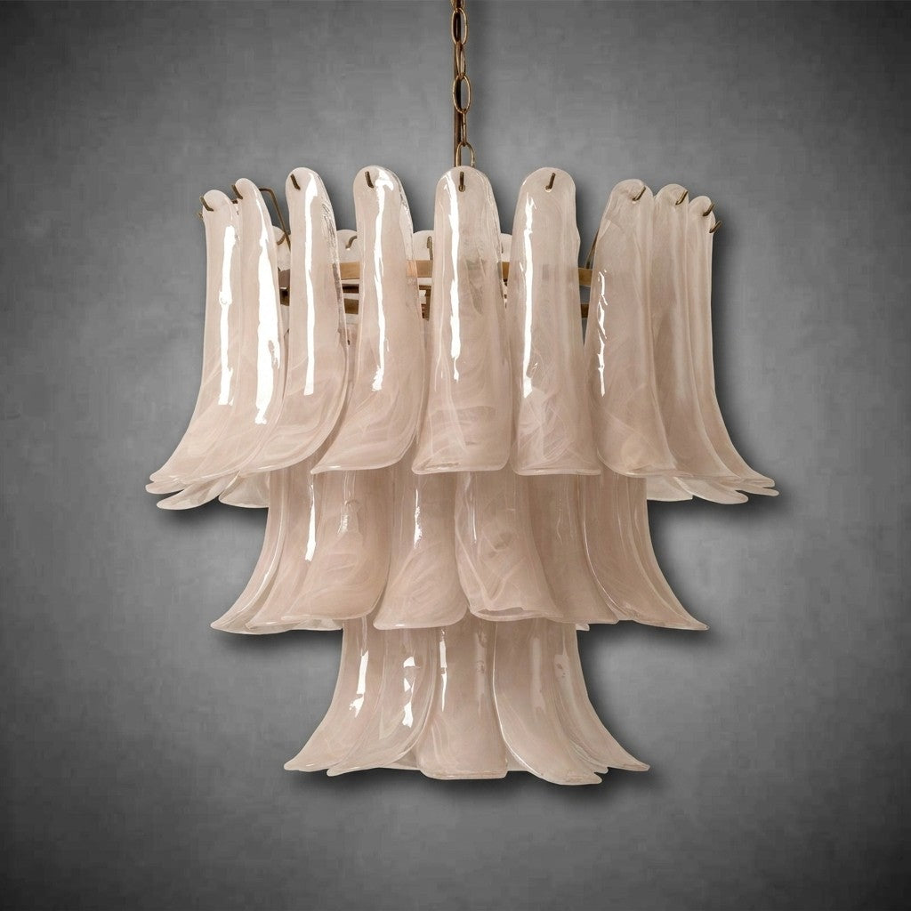 Lonso Taupe Mid-Century Brass & Glass Chandelier – Vintage Glam