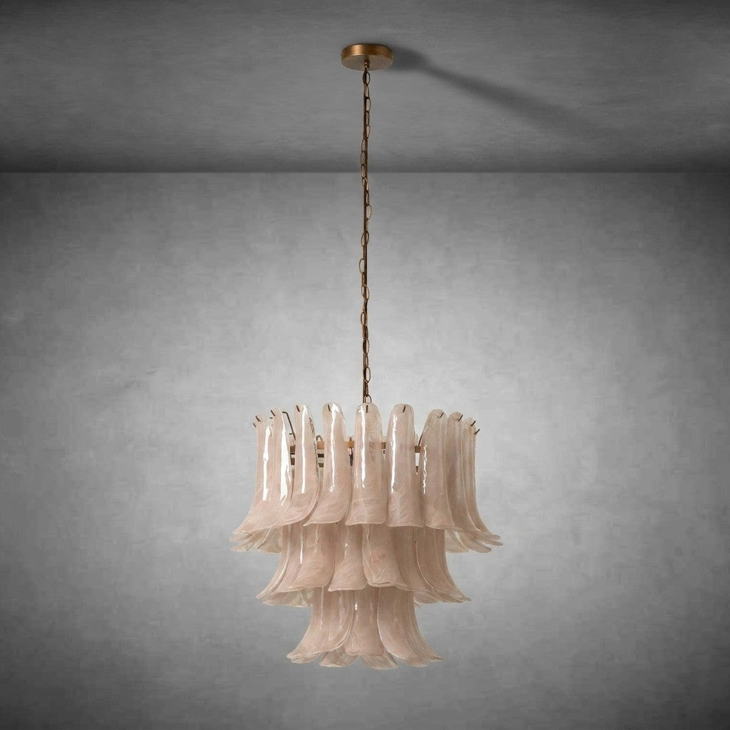 Lonso Taupe Mid-Century Brass & Glass Chandelier – Vintage Glam