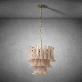 Lonso Taupe Mid-Century Brass & Glass Chandelier – Vintage Glam