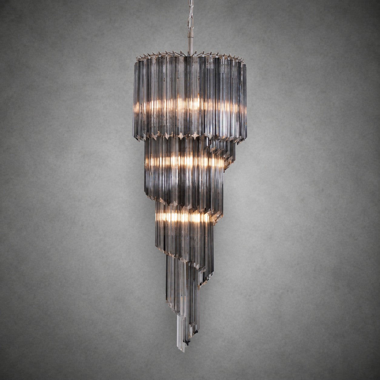 Chandelier  Lucente Noir Spiral Grey Glass Nickel