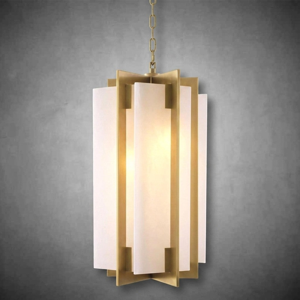 Lugano Modern Brass Chandelier - (Antique Brass Finish | Alabaster)