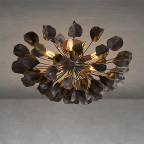 Lunaria Ceramic Petal Flush Mount Chandelier – Brass & Bronze