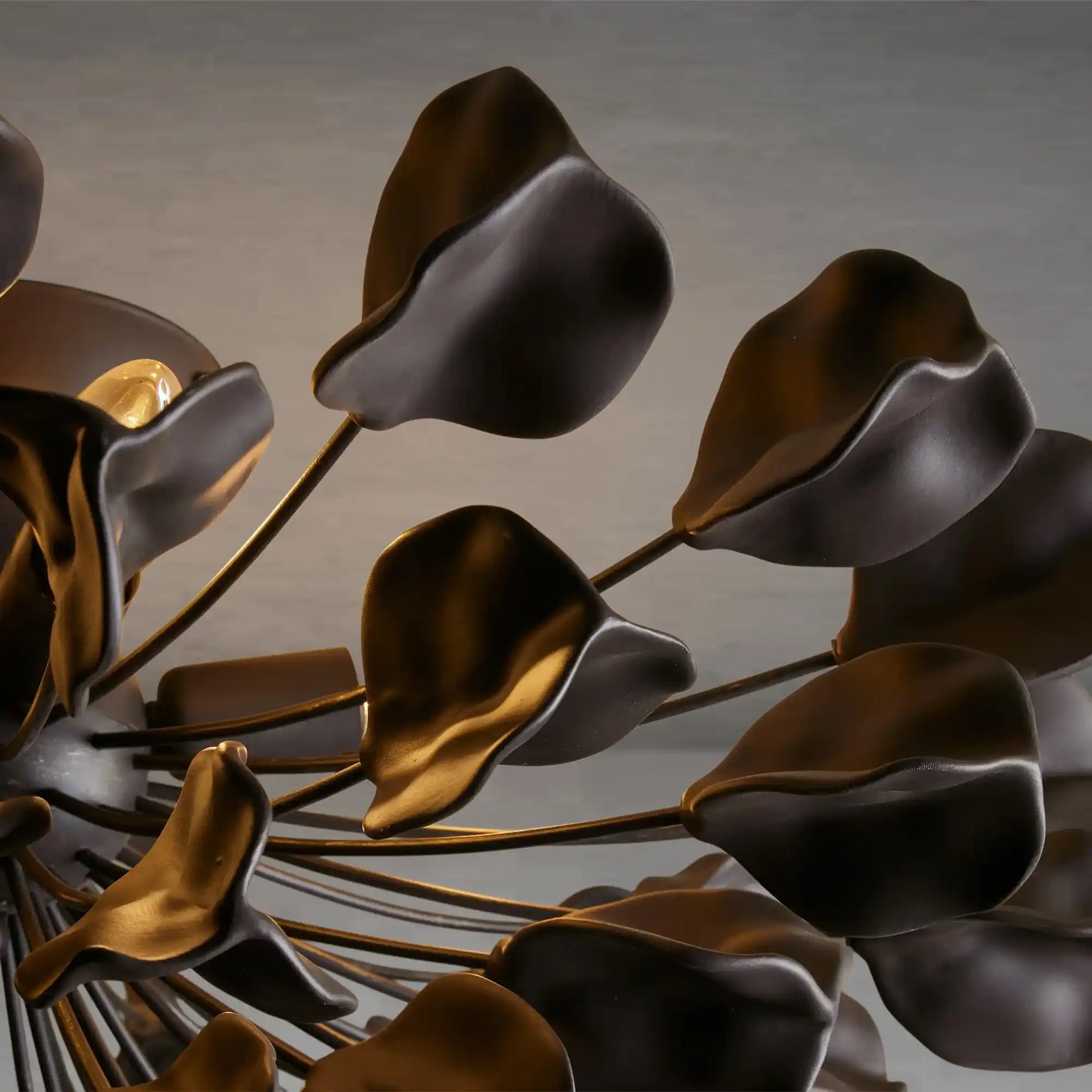 Lunaria Ceramic Petal Flush Mount Chandelier – Brass & Bronze