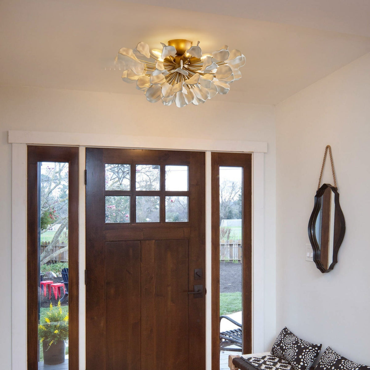 Lunaria Ceramic Petal Flush Mount Chandelier – Brass & Bronze