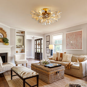 Lunaria Ceramic Petal Flush Mount Chandelier – Brass & Bronze