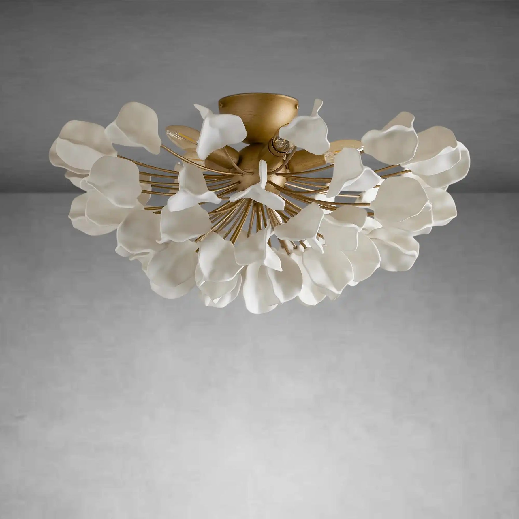 Lunaria Ceramic Petal Flush Mount Chandelier – Brass & Bronze