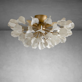 Lunaria Ceramic Petal Flush Mount Chandelier – Brass & Bronze