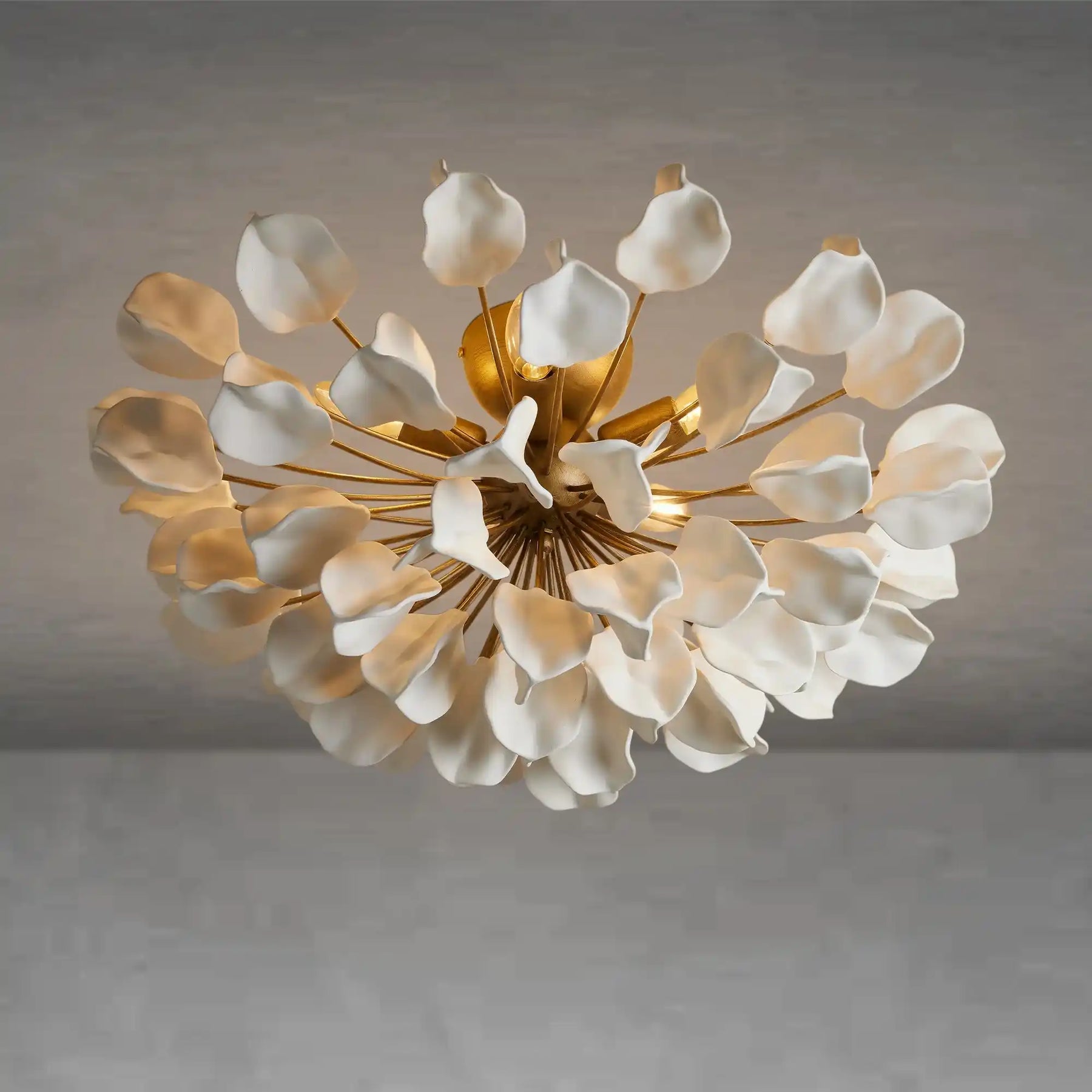 Lunaria Ceramic Petal Flush Mount Chandelier – Brass & Bronze