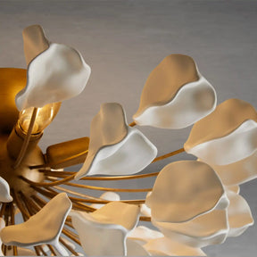 Lunaria Ceramic Petal Flush Mount Chandelier – Brass & Bronze