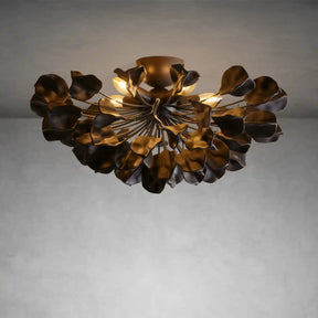 Lunaria Ceramic Petal Flush Mount Chandelier – Brass & Bronze