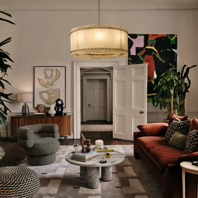 Lux Marcus Alabaster Round Chandelier Tiered Natural Stone & Steel Suspension Lamp
