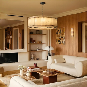 Lux Marcus Alabaster Round Chandelier Tiered Natural Stone & Steel Suspension Lamp