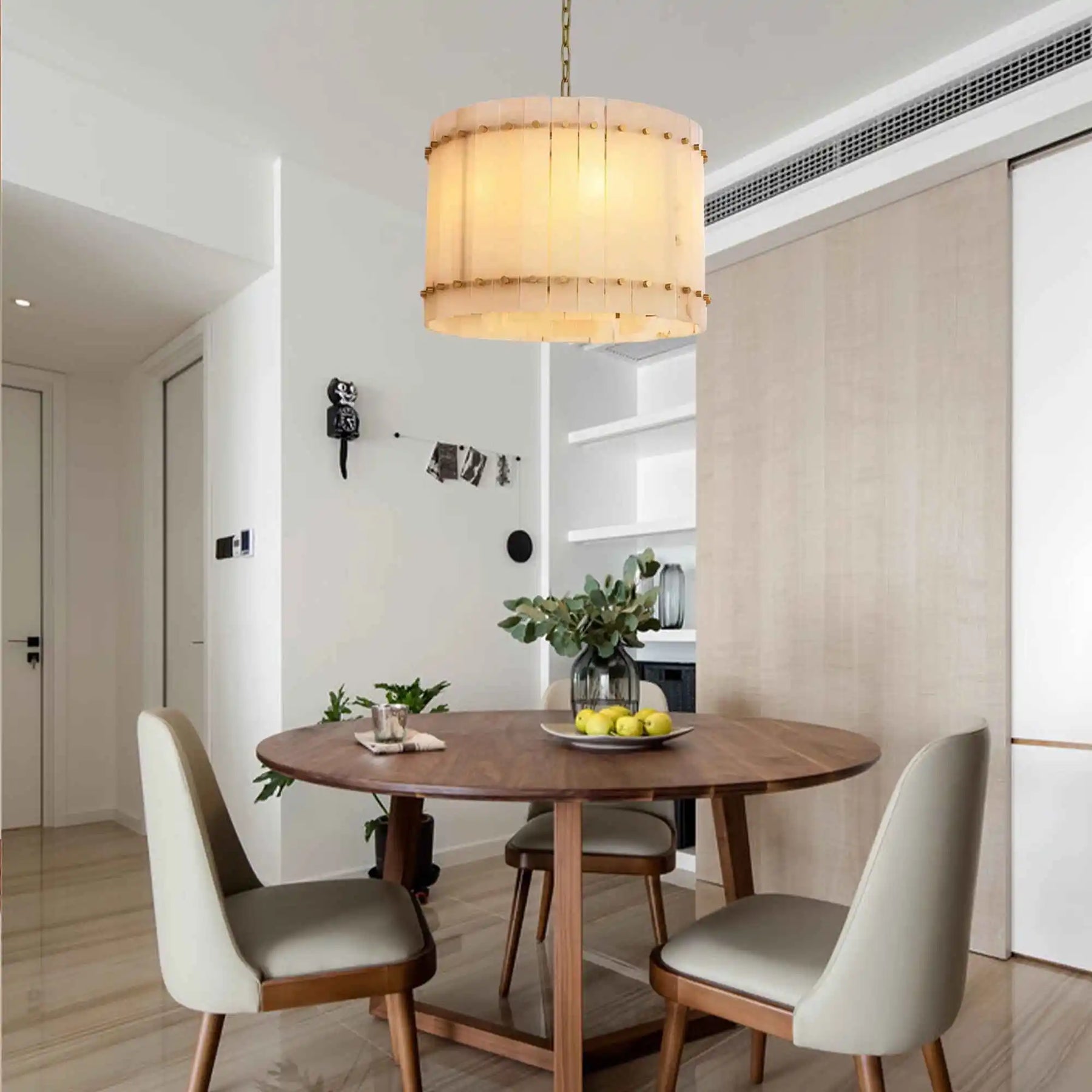 Lux Marcus Alabaster Round Chandelier Tiered Natural Stone & Steel Suspension Lamp