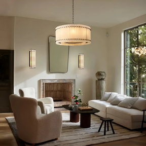 Lux Marcus Alabaster Round Chandelier Tiered Natural Stone & Steel Suspension Lamp