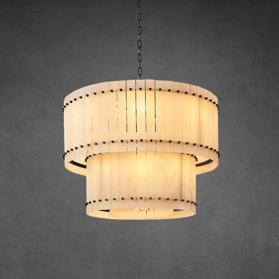 Lux Marcus Alabaster Round Tiered Chandelier 37″