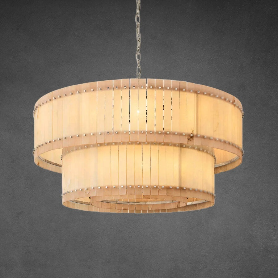 Lux Marcus Alabaster Round Tiered Chandelier 60″