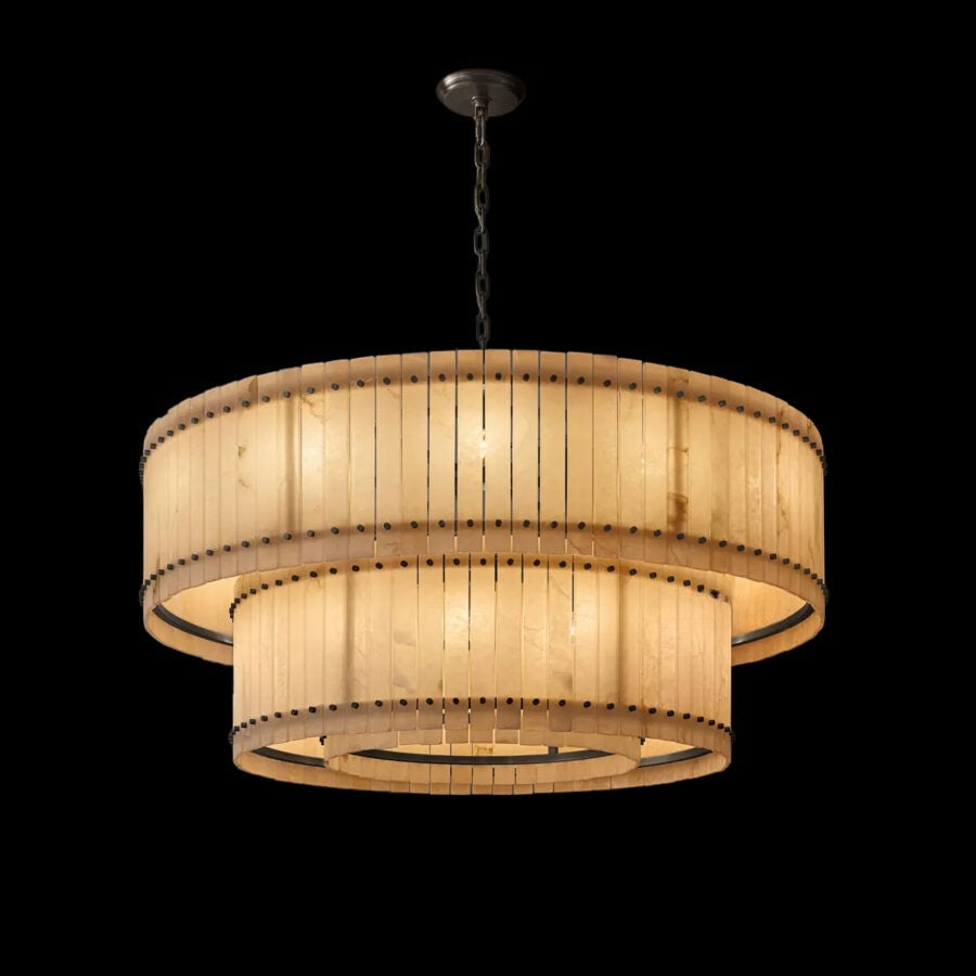 Lux Marcus Alabaster Round Tiered Chandelier 60″
