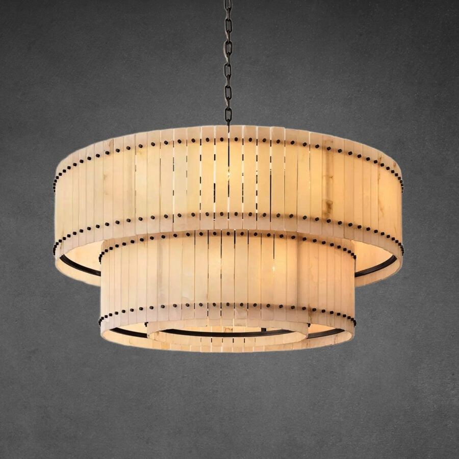 Lux Marcus Alabaster Round Tiered Chandelier 60″