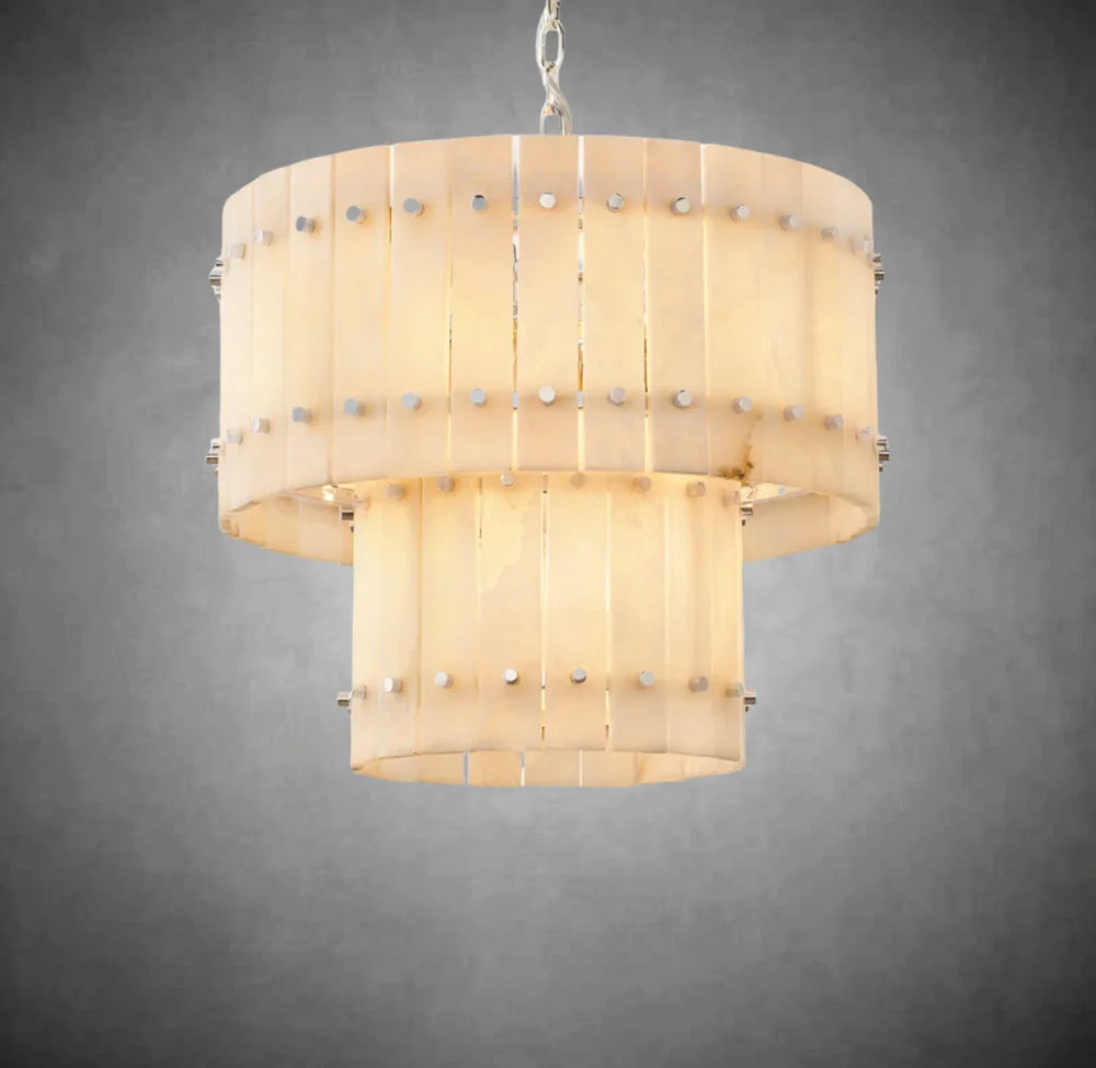 Lux Marcus Alabaster Round Tiered Chandelier